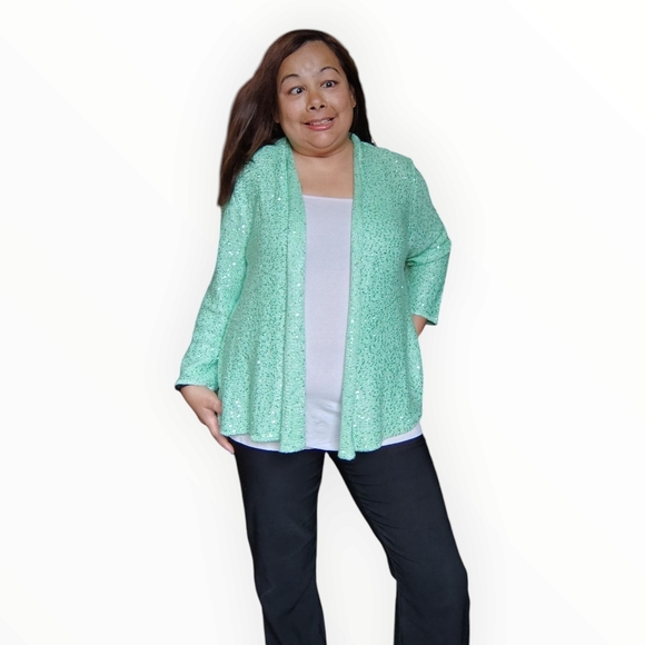 Sparkling Green Sequin Cardigan - Picture 12 of 16
